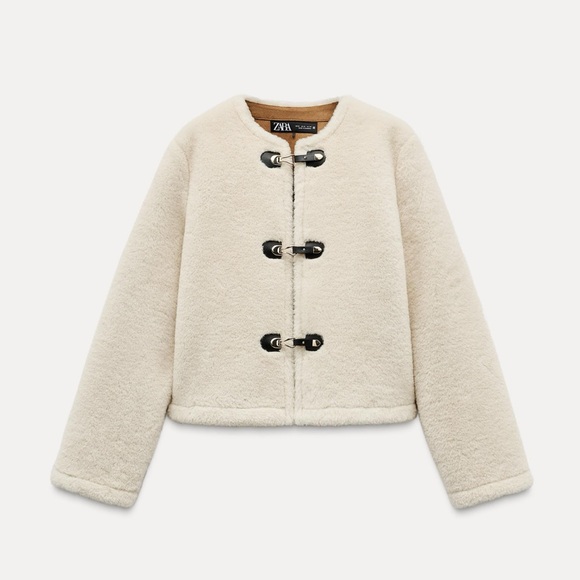 Zara FAUX FUR JACKET WITH FIREMAN CLASP - Picture 1 of 14